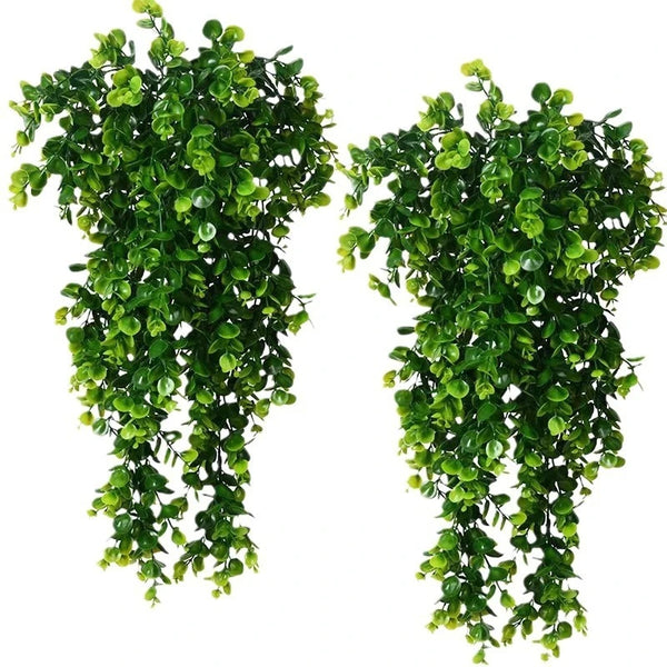 Artificial Rattan Eucalyptus 5Forks Fake Plant Wall Hanging Simulation Greenery Fake Hanging Vine for Home Room Outdoor Decor