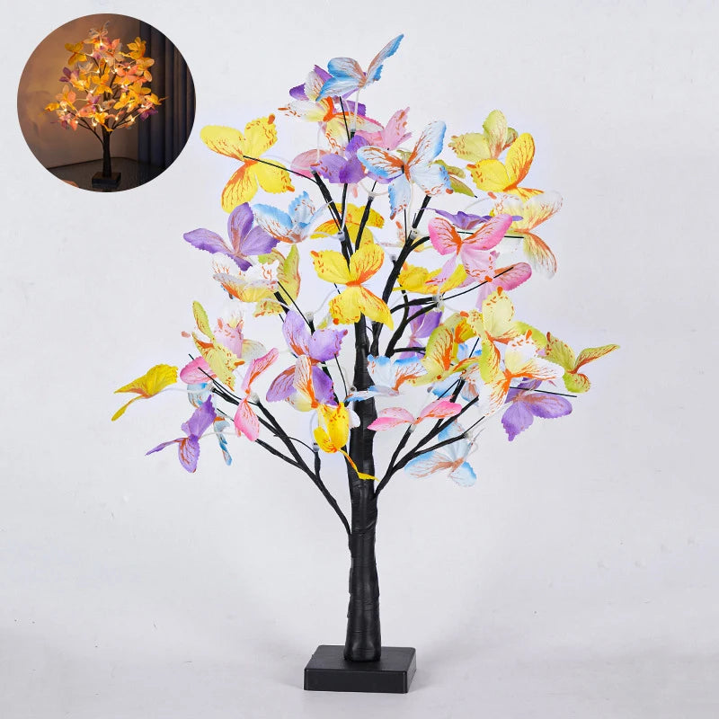 LED Tabletop Tree Lamp Battery Fairy Tree Night Lights with Removable Base for Party Wedding Gift Camping Summer Bedside Decor