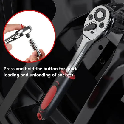 46 Pieces 1/4 Inch Drive Socket Ratchet Wrench Set, Metric Bit Socket & Extension Bar Assortment, Portable Hand Tool Kit for Auto Repairing & Household Mechanical Maintenance