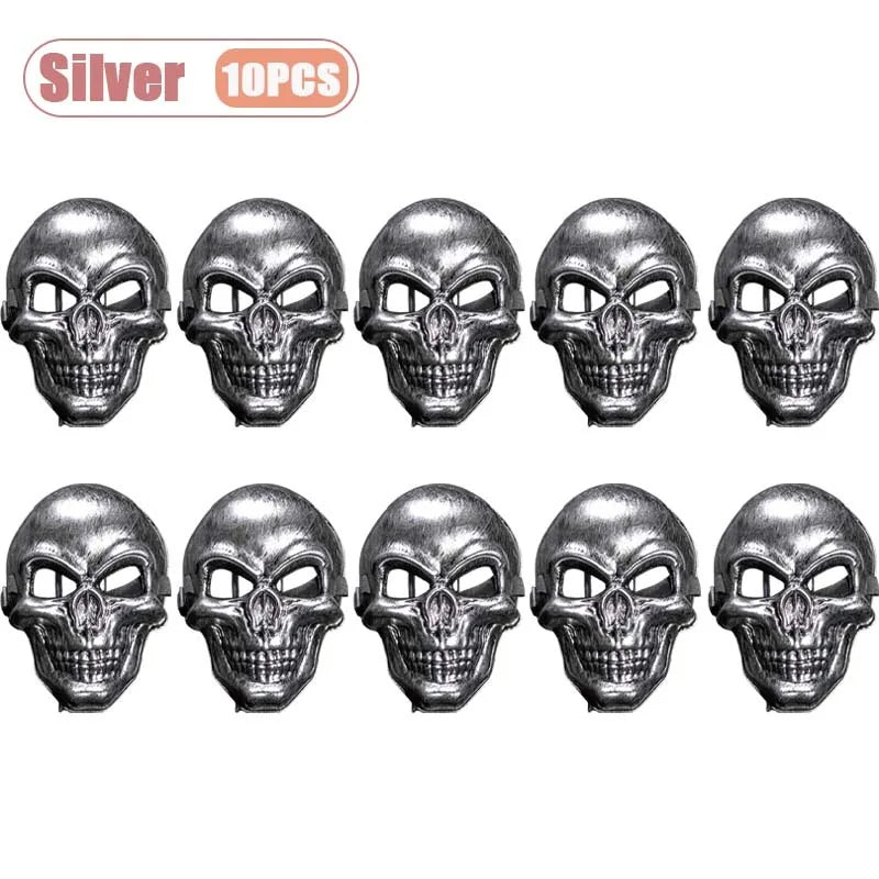 1-10PCS Halloween Horror Skull Mask Creepy Laughing Ghost Face Gold Silver Costume Prop for Party Cosplay Haunted House Decor