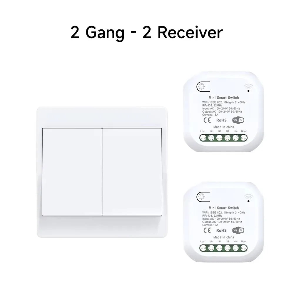 No Battery 1/2gang Kinetic Energy Tuya Smart Switches Wifi+Rf433 Wireless Connection Home Light Switch App Voice Remote Control