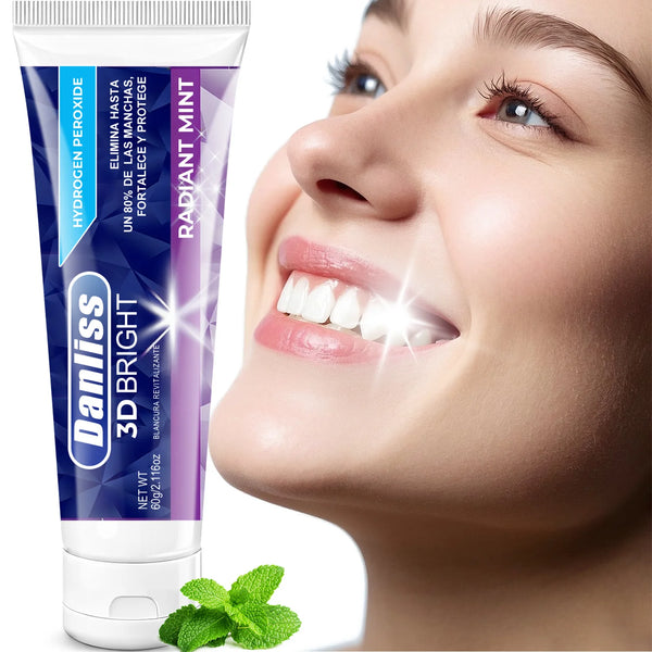 3D Bright Whitening Toothpaste with Hydrogen Peroxide, Eliminates Stains & Protects Enamel, Radiant Mint, 60g
