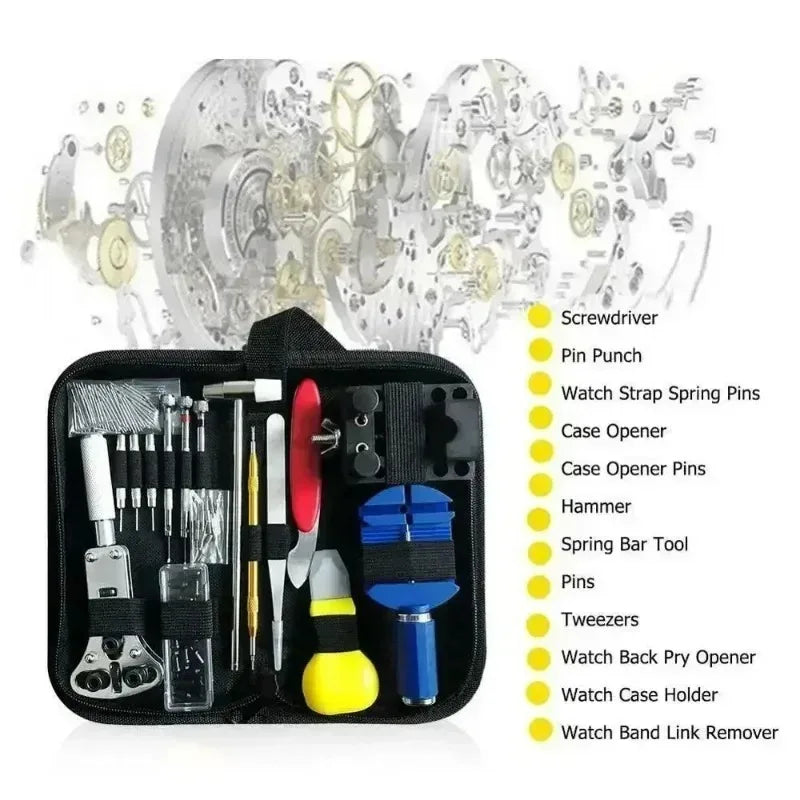 147 Pieces Watch Repair Tool Set Professional Watchmaker Kit for Battery Change Strap Adjustment Back Case Opener Pin Removal