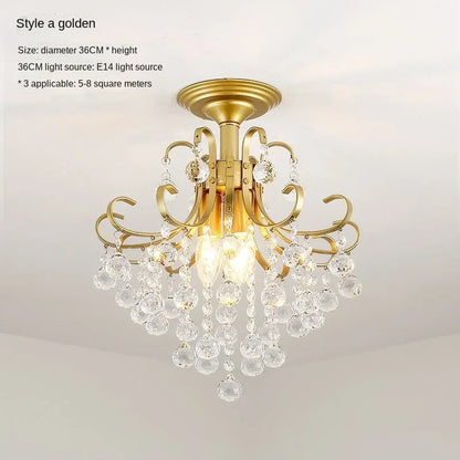Modern Gold Crystal Small Round Ceiling Chandelier For Corridor Aisle Balcony Bedroom Living Room Led Home Indoor Light Fixtures