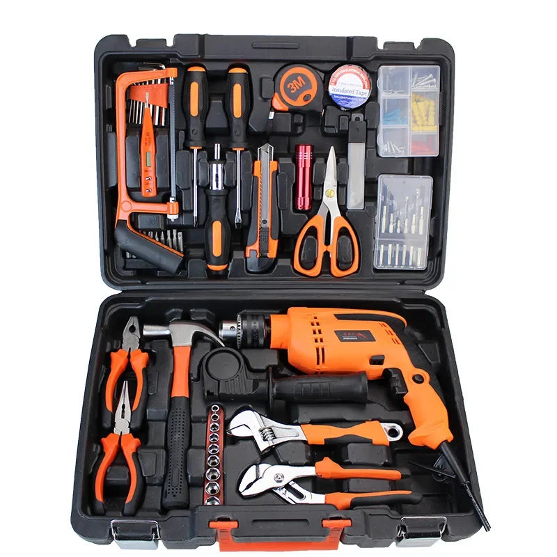 New Household Impact Drill Hardware Tool Set Professional Electrician Maintenance Combination Toolbox Automotive Repair Tool
