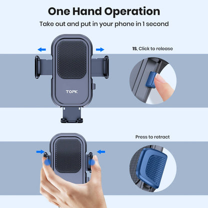 TOPK Universal Car Phone Holder 360° Rotation Cell Phone Mount for Air Vent & Dashboard Suction Cup Stand for All Phones