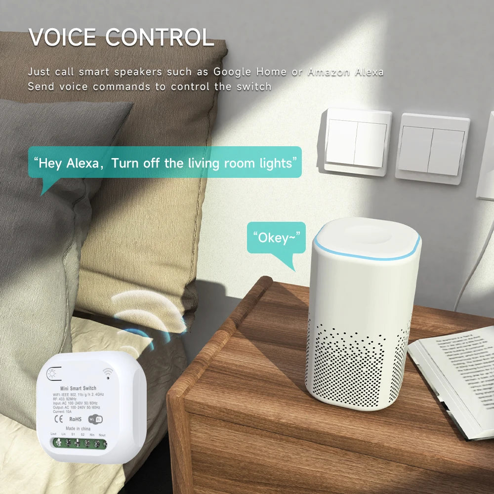 No Battery 1/2gang Kinetic Energy Tuya Smart Switches Wifi+Rf433 Wireless Connection Home Light Switch App Voice Remote Control