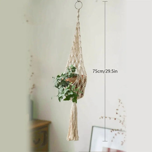 New Macrame Plant Hangers Handmade Beige Color Cotton Rope Hanging Planter Flower Pot Hanging Basket Home Decoration
