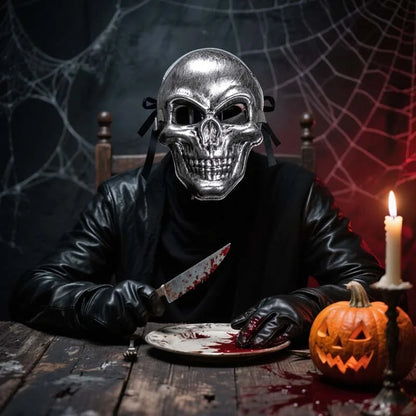 1-10PCS Halloween Horror Skull Mask Creepy Laughing Ghost Face Gold Silver Costume Prop for Party Cosplay Haunted House Decor