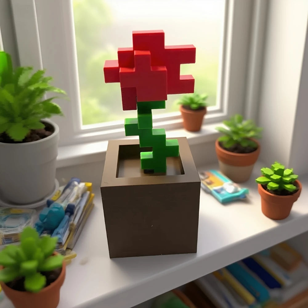 Pixel Rose Decor – 3D-Printed Unique Floral Ornament, Desk & Office Decoration, Christmas / Birthday / Holiday Gift
