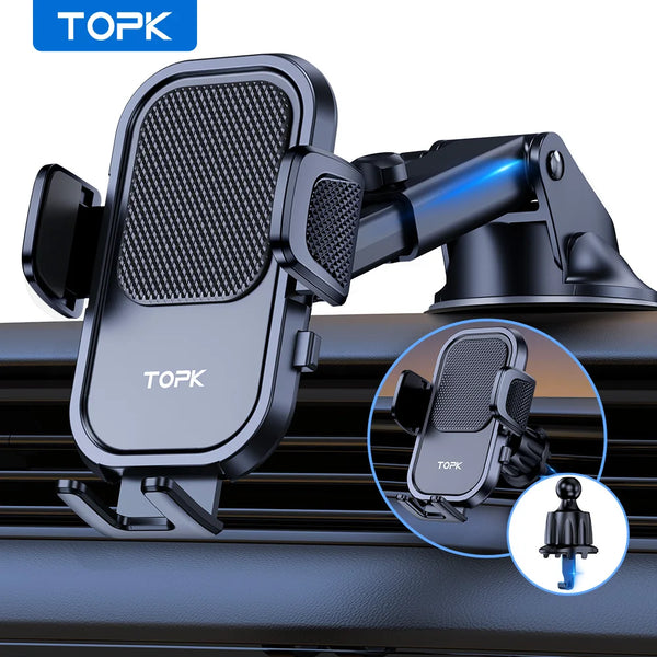 TOPK Universal Car Phone Holder 360° Rotation Cell Phone Mount for Air Vent & Dashboard Suction Cup Stand for All Phones