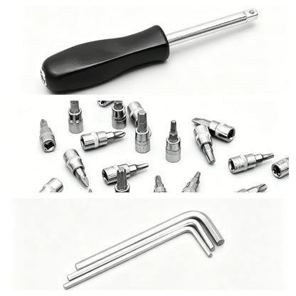 46 Pieces 1/4 Inch Drive Socket Ratchet Wrench Set, Metric Bit Socket & Extension Bar Assortment, Portable Hand Tool Kit for Auto Repairing & Household Mechanical Maintenance