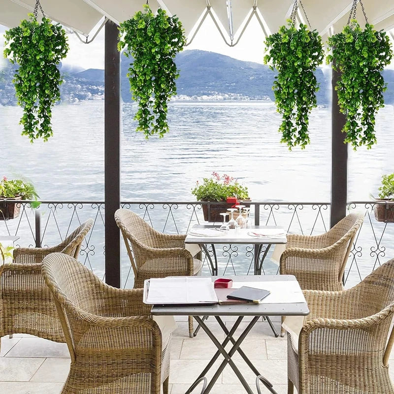Artificial Rattan Eucalyptus 5Forks Fake Plant Wall Hanging Simulation Greenery Fake Hanging Vine for Home Room Outdoor Decor