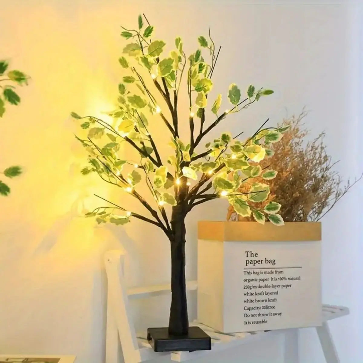 24 LED green leaf artificial birch light, battery operated decorative light for Christmas and holiday decoration