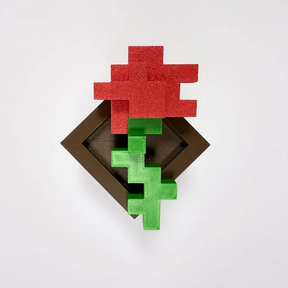 Pixel Rose Decor – 3D-Printed Unique Floral Ornament, Desk & Office Decoration, Christmas / Birthday / Holiday Gift