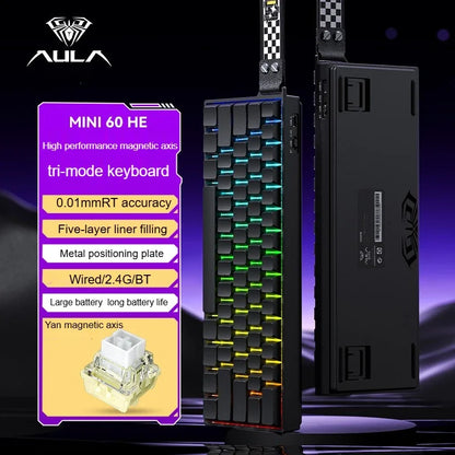 AULA MINI 60HE Magnetic Keyboard Wireless 60% Rapid Trigger 8K Return Esports Customize RGB Magnetic Switch Gaming Keyboard