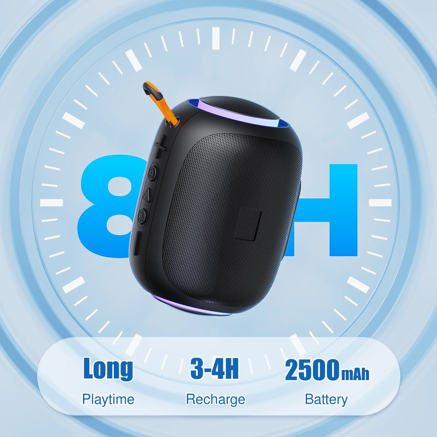 Bluetooth Speaker, IPX7 Waterproof Shower Speakers, 10W Stereo LED Lights, 8H Playtime for Home Outdoor Party Beach