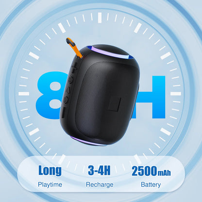 Bluetooth Speaker, IPX7 Waterproof Shower Speakers, 10W Stereo LED Lights, 8H Playtime for Home Outdoor Party Beach