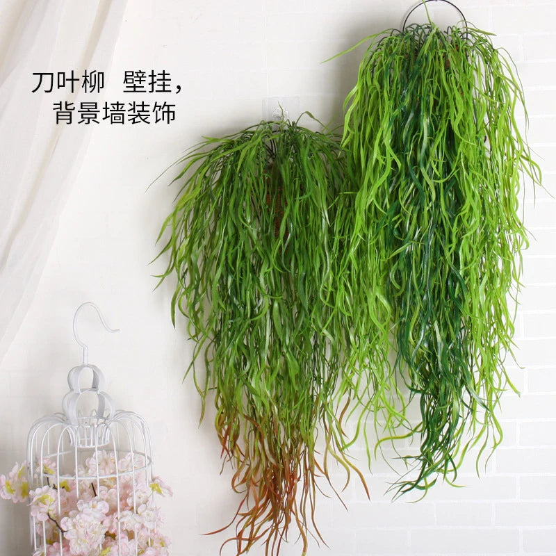 80cm 1 Bunch of Artificial Plant Seaweed Vine Home Office Greening Fake Leaf Rattan Festive Wall Hanging Willow Leaf Artificial
