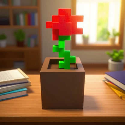 Pixel Rose Decor – 3D-Printed Unique Floral Ornament, Desk & Office Decoration, Christmas / Birthday / Holiday Gift