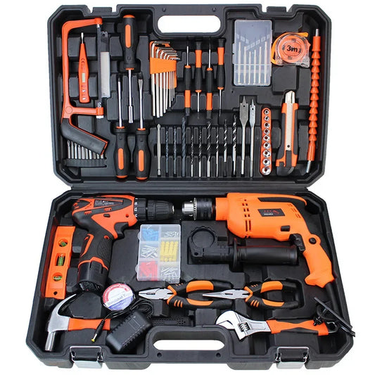 New Household Impact Drill Hardware Tool Set Professional Electrician Maintenance Combination Toolbox Automotive Repair Tool