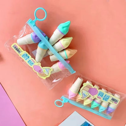 New 6Pcs/set Cute Ice Cream Highlighters Set Mini Marker Pens Kids Stationery Students Drawing Painting Tool Student School Supp