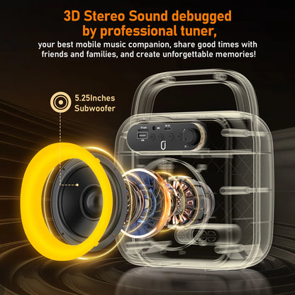 FanFun Karaoke Machine for Adults and Kids, wired Speaker with 1 Microphones, Portable Party Karaoke Speaker with DJ Lights