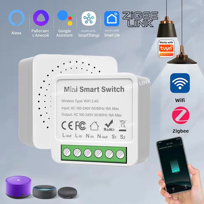 WiFi/Zigbee 3.0 Smart Switch Mini Breaker DIY Module Remote Timer Wireless Light Control Work with Tuya Smart Life Alexa Google