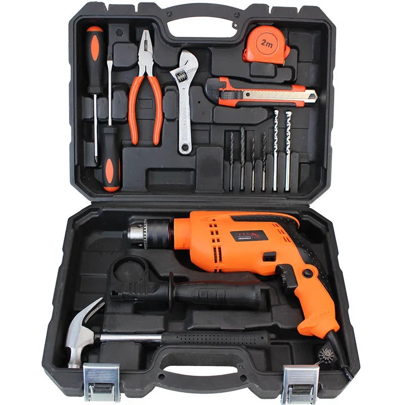 New Household Impact Drill Hardware Tool Set Professional Electrician Maintenance Combination Toolbox Automotive Repair Tool