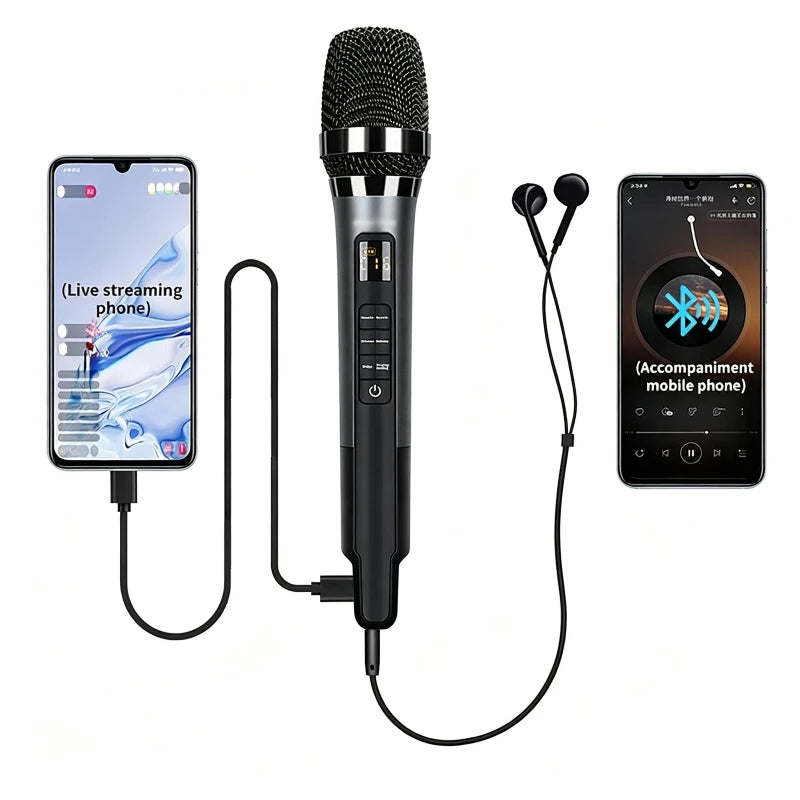 Handheld Microphone with Sound Card Effects All-in-One Noise-Canceling Mic Reverb Connecting Cell Phone for Equipment Live