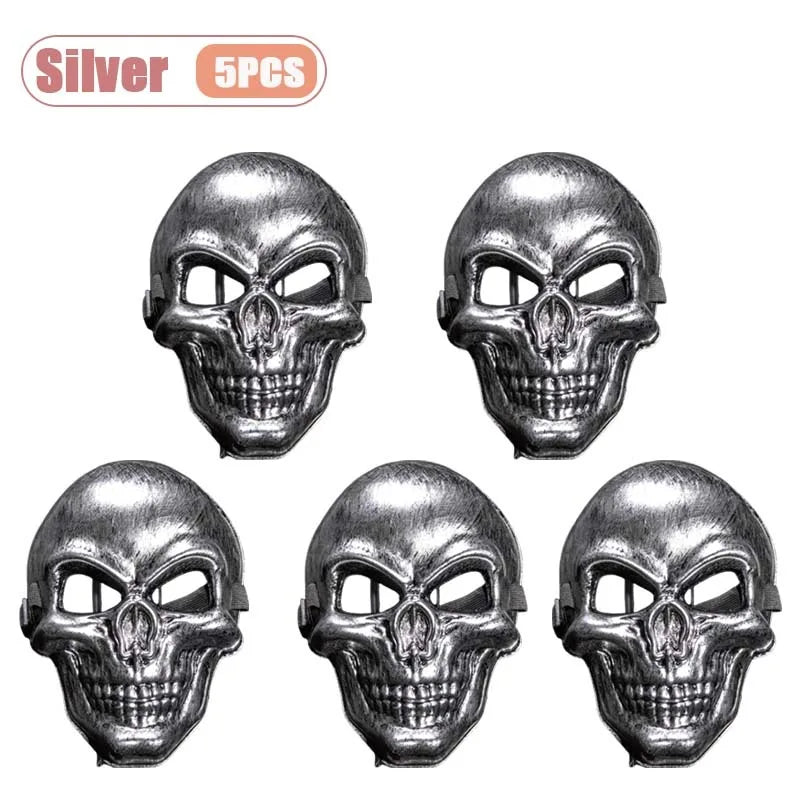 1-10PCS Halloween Horror Skull Mask Creepy Laughing Ghost Face Gold Silver Costume Prop for Party Cosplay Haunted House Decor