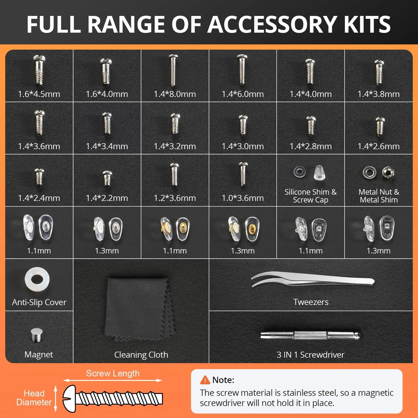 Eyeglass Repair Tool Kit with Screws Nose Pads Tweezers Cleaning Cloth and Precision Screwdriver for Eyeglasses Sunglasses