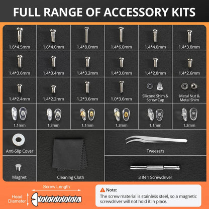 Eyeglass Repair Tool Kit with Screws Nose Pads Tweezers Cleaning Cloth and Precision Screwdriver for Eyeglasses Sunglasses