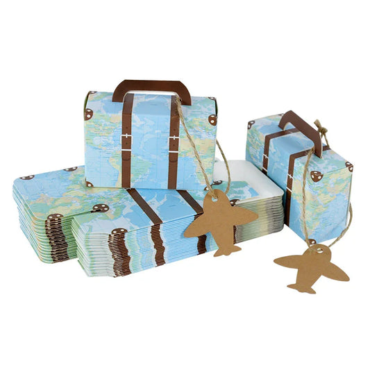 5/10pcs Suitcase Shape Candy Boxes With Airplane Tags Paper Gift Box For Birthday Party Baby Shower Wedding Decoration Treat Box