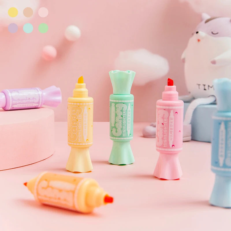 6pcs Double-headed Pastel Fluorescent Markers Candy Highlighters for Highlighting & Drawing Stationery School A7421