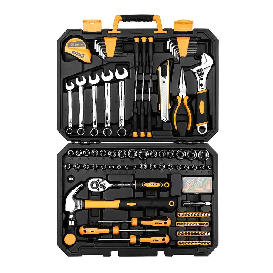 DEKO 158 Pcs Professional Car Repair Tool Set Auto Ratchet Spanner Screwdriver Socket Mechanics Tools Kit W/ Blow-Molding Box