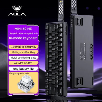 AULA MINI 60HE Magnetic Keyboard Wireless 60% Rapid Trigger 8K Return Esports Customize RGB Magnetic Switch Gaming Keyboard