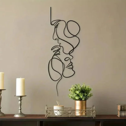 New Metal Wall Art Minimalist - Facial Line Wall Decor, Abstract Black Iron Sculpture for Modern Home Hanging Decor