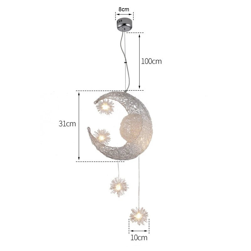 Star Moon Pendant Light Children's Room Light  LED Bedroom Lighting Fixutre