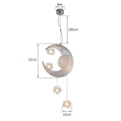 Star Moon Pendant Light Children's Room Light  LED Bedroom Lighting Fixutre
