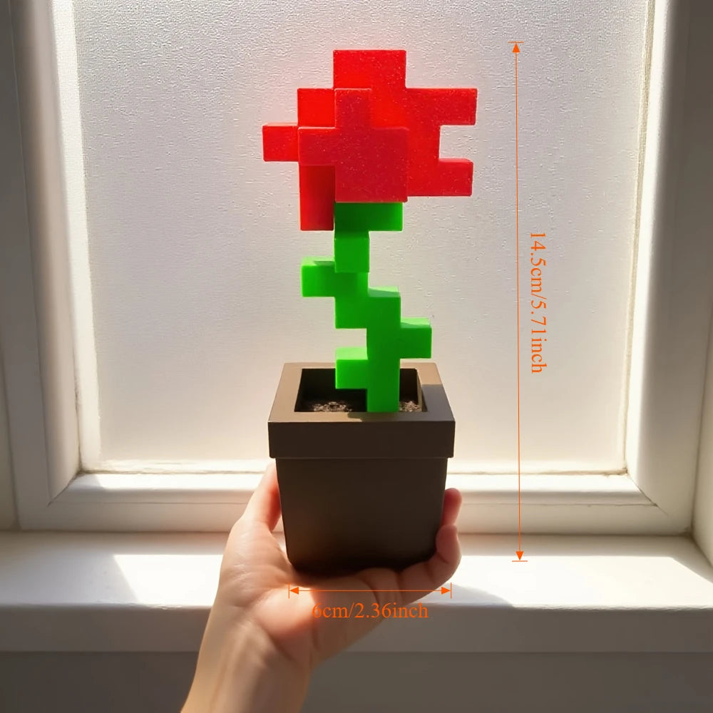 Pixel Rose Decor – 3D-Printed Unique Floral Ornament, Desk & Office Decoration, Christmas / Birthday / Holiday Gift