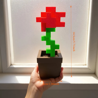 Pixel Rose Decor – 3D-Printed Unique Floral Ornament, Desk & Office Decoration, Christmas / Birthday / Holiday Gift