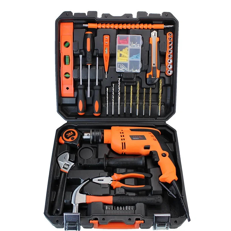 New Household Impact Drill Hardware Tool Set Professional Electrician Maintenance Combination Toolbox Automotive Repair Tool