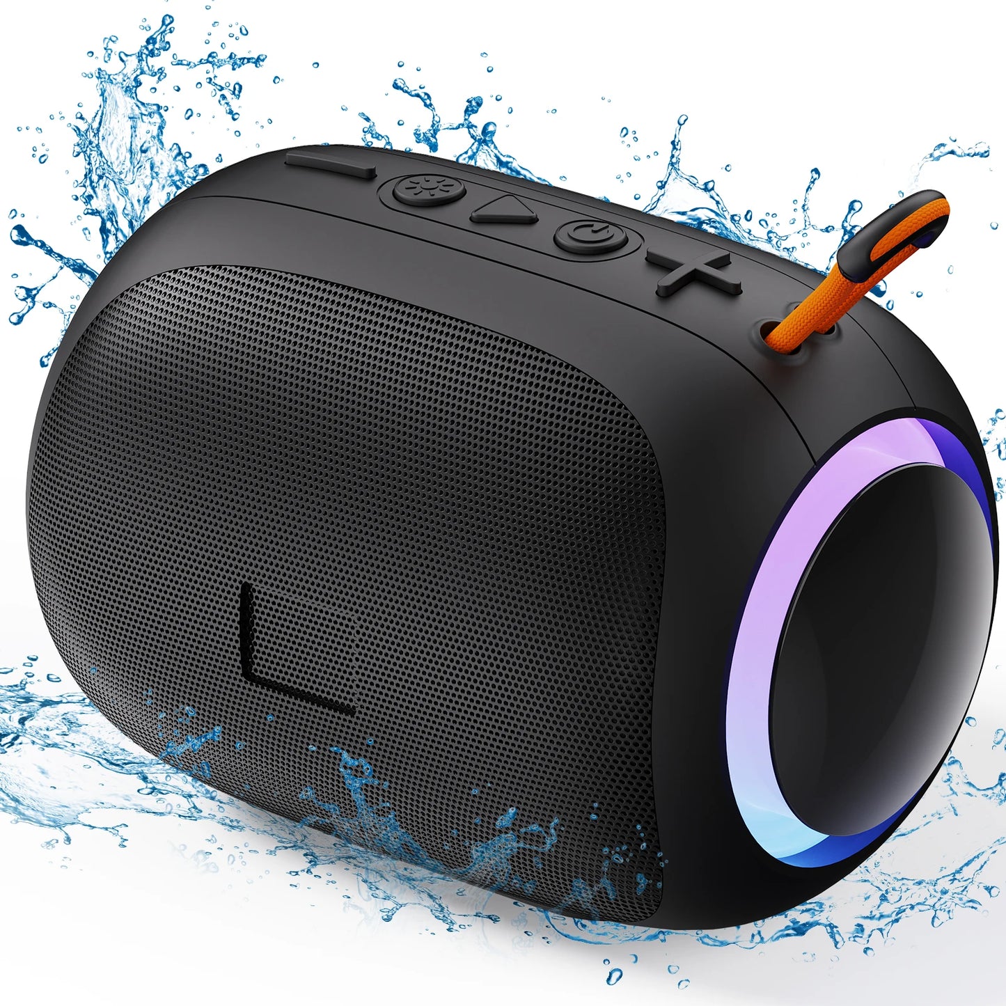 Bluetooth Speaker, IPX7 Waterproof Shower Speakers, 10W Stereo LED Lights, 8H Playtime for Home Outdoor Party Beach