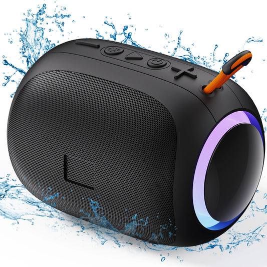 Bluetooth Speaker, IPX7 Waterproof Shower Speakers, 10W Stereo LED Lights, 8H Playtime for Home Outdoor Party Beach