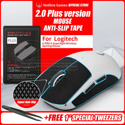 Hotline Games 2.0Plus Mouse Grip Tape for Logitech G Pro X Superlight Wireless Gaming Mouse, Anti-Slip Mouse Skins, Black