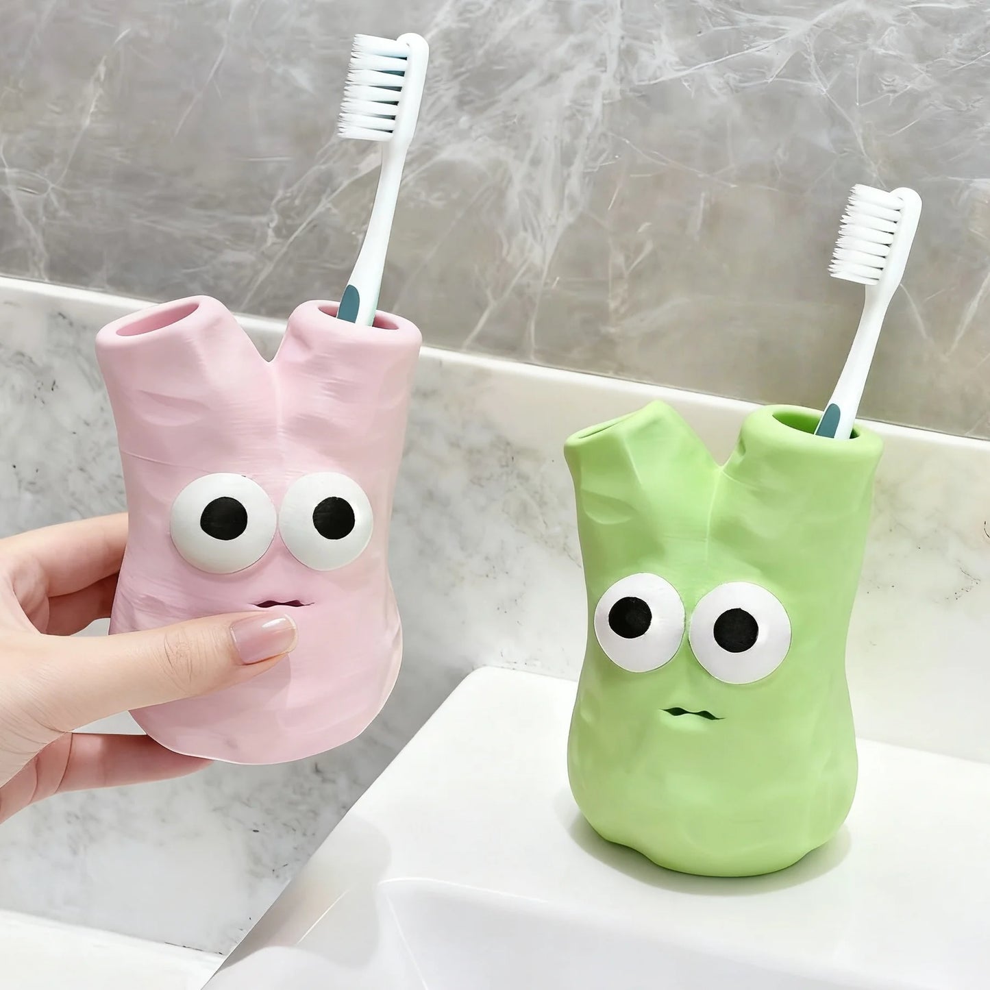 Cute Monster Toothbrush Holder, Funny Cartoon Pen Cup, Double Hole Bathroom Storage Organizer for Home Decor