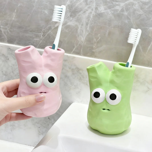 Cute Monster Toothbrush Holder, Funny Cartoon Pen Cup, Double Hole Bathroom Storage Organizer for Home Decor
