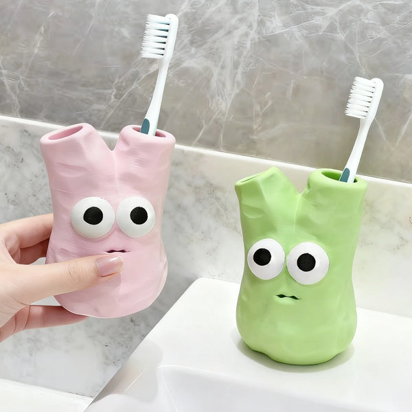 Cute Monster Toothbrush Holder, Funny Cartoon Pen Cup, Double Hole Bathroom Storage Organizer for Home Decor