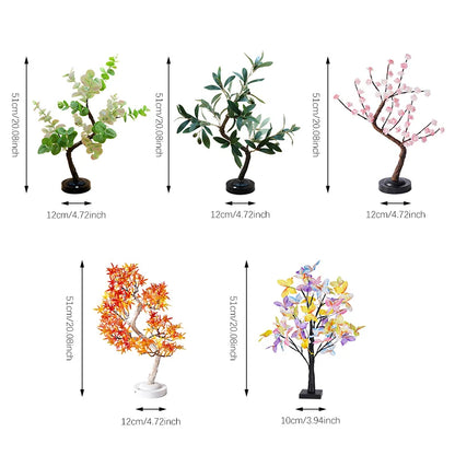 LED Tabletop Tree Lamp Battery Fairy Tree Night Lights with Removable Base for Party Wedding Gift Camping Summer Bedside Decor